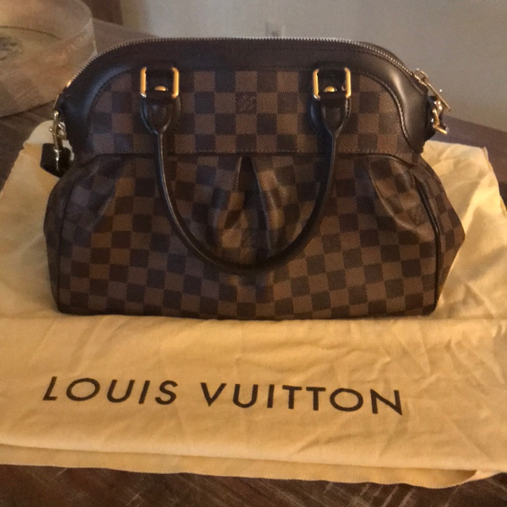 Louis Vuitton Brown Damier Ebene Shoulder Bag with Gold Hardware